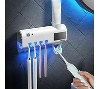 DISCORAMA® - Esterilizador para cepillo de dientes UV, esterilizador para cepillo de dientes eléctrico de pared y baño, recargable con luz solar, organizador para 4 cepillos