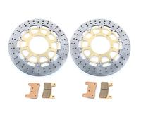 Discos de freno delanteros BIKINGBOY, rotores y pastillas compatibles con GSXR 600/750 (2006-2007), GSX-R 1000 (2005-2008), VZR 1800 Boulevard M109R (2006-2014) R2/RZ (2008-2009)(Round Gold)