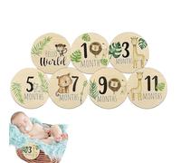 Discos de madera de hitos mensuales, tarjetas de hitos para bebés,Tarjetas de anuncio de bebé de madera Bloques de hitos del bebé 7 piezas | Discos de apoyo fotográfico de madera de doble cara, bloque