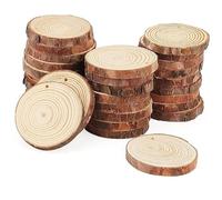 Discos de manualidades rústicos naturales pintados a mano, rodajas redondas de 2 a 2.5 pulgadas para bricolaje y decoración, círculos orgánicos para adornos de Navidad y bodas (30 unidades)