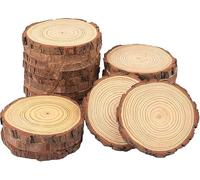 Discos de manualidades rústicos naturales pintados a mano, rodajas redondas de 2 a 2.5 pulgadas para bricolaje y decoración, círculos orgánicos para adornos de Navidad y bodas (20 unidades)