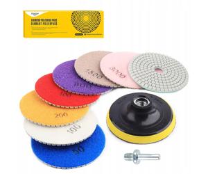 Discos diamantados - STONER - Kit 100 mm - 7 granos 50-3000 - Fijación autoadhesiva - Plato M14