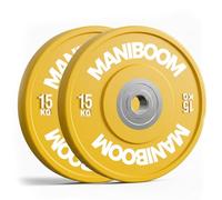 Discos Pesas Olimpicos Bumper 5kg, 10kg, 20kg, 25kg - Placas de Caucho Alta Densidad (85 Shore A) para Barra Olímpica 50mm - Equipo de Gimnasio en Casa, Cross Training y Halterofilia (1 x 15KG)