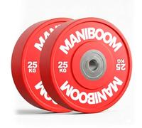 Discos Pesas Olimpicos Bumper 5kg, 10kg, 20kg, 25kg - Placas de Caucho Alta Densidad (85 Shore A) para Barra Olímpica 50mm - Equipo de Gimnasio en Casa, Cross Training y Halterofilia (1 x 25KG)