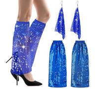 Discoteca Disfraz Años 70s 2pcs, Calentadores Brillantes con Lentejuelas Pendientes Abba Glitter Calentadores Lentejuelas Disfraz Discoteca de Años Conjunto Disco Accesorios Mujeres (Azul marino)