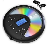 Discover Reproductor de CD Portátil, Radio FM Bluetooth, para Coche | Conexión por Puerto Auxiliar, Lector de Tarjetas SD, Ecualizador, Batería Recargable y Auriculares Incluidos - Negro