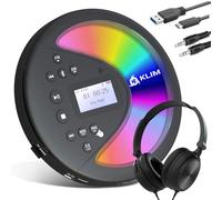 Discover Reproductor de CD Portátil, Radio FM Bluetooth, para Coche | Incluye Auriculares, Puerto Auxiliar, Lector de Tarjetas SD, Ecualizador y Grabación Integrados, Negro