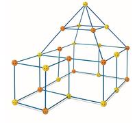Discovery- Construye tu cabaña, Construction Fort,Tienda campaña Infantil, Casitas para niños, Casa Juguete, Color Azul, Naranja y Amarillo (6000105), 27 piezas + 45 varillas.