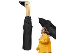 Discurso de pato - Lindo parasol plegable, carril de viaje compacto, mango de madera, protección solar para mujeres y niños, accesorio ligero para protección contra la lluvia con escudo UV, diseño