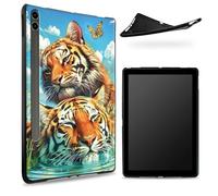 Diseñada para Samsung Galaxy Tab S6 de 10.5 pulgadas 2019 SM - T860/T865, parte trasera de goma TPU mate con par de tigre, funda protectora de silicona suave a prueba de golpes con soporte para