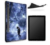 Diseñada para Samsung Galaxy Tab S6 de 10.5 pulgadas 2019 SM - T860/T865, parte trasera de goma TPU mate con gato negro en nieve, funda protectora de silicona suave a prueba de golpes con soporte para
