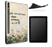 Diseñada para Samsung Galaxy Tab S7/S8 SM -X700/X706/T870/T875/T878, parte trasera de goma TPU mate con flor Say Something Nice, cubierta delgada de silicona suave de goma con soporte para bolígrafo S