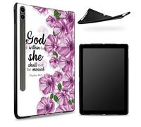 Diseñada para Samsung Galaxy Tab S8 Plus 2022 / S7 FE 2021 / S7 Plus 2020 de 12.4 pulgadas, parte trasera de goma TPU mate con flor púrpura bíblica, cubierta delgada de silicona suave con soporte para