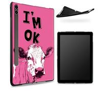 Diseñada para Samsung Galaxy Tab S8 Plus 2022 / S7 FE 2021 / S7 Plus 2020 de 12.4 pulgadas, parte trasera de goma TPU mate con vaca rosa I'm OK, funda delgada de silicona suave de goma con soporte