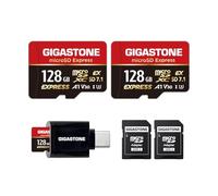 【Diseñada para Switch 2】 GIGASTONE 128GB microSD Express Paquete de 2 R/W 880/500MB/s, Memoria SDXC 2.0 3.0 5.0 7.1 UHS-I UHS-II, Cámara V30, Adaptador SD y Lector USB-C【5 Años Recuperación de Datos】
