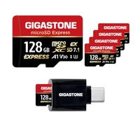 【Diseñada para Switch 2】 GIGASTONE 128GB microSD Express Paquete de 5 R/W 880/500MB/s, Memoria SDXC 2.0 3.0 5.0 7.1 UHS-I UHS-II, Cámara V30, Adaptador SD y Lector USB-C【5 Años Recuperación de Datos】