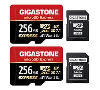 【Diseñada para Switch 2】 GIGASTONE 256GB microSD Express Paquete de 2 R/W 880/650MB/s,Memoria SDXC 2.0 3.0 5.0 7.1 UHS-I UHS-II, Cámara de Acción Dron, V30, Adaptador SD【5 Años Recuperación de Datos】