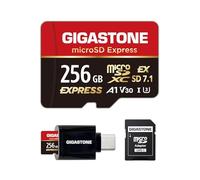 【Diseñada para Switch 2】GIGASTONE 256GB microSD Express R/W 880/650MB/s, Memoria SDXC 2.0 3.0 5.0 7.1 UHS-I UHS-II, Cámara de Acción Dron V30 Adaptador SD y Lector USB-C【5 Años Recuperación de Datos】
