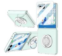 Diseñado para Galaxy Z Flip 7 Case with Ring Kickstand & Tempered Screen Protector para Samsung Flip 7 Slim Protective Phone Case Clear Cover for Z Flip 7 5G - Clear