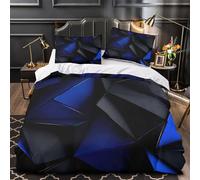 Diseño abstracto azul 3D Impresión Funda de edredón 3pz Microfibra antidesvanecimiento Patrón geométrico moderno Edredón funda 2 fundas cremallera oculta Familia Invitados Super king（260x220cm）