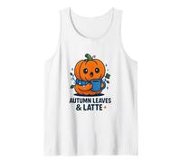 Diseño Acogedor de Calabaza con Hojas de otoño y Latte Camiseta sin Mangas