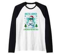 Diseño Arctic Gamer Pixel Art Retro 8-bit Winter Geek Camiseta Manga Raglan