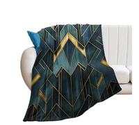 Diseño Art Deco con mantas y mantas Art Deco azul marino y dorado, mantas gruesas para siesta de oficina, manta de franela mullida y ligera, súper suave y cálida para sofá, cama, sofá, silla, 50 x 60