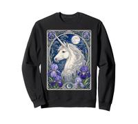 Diseño Art Nouveau de Unicornio Blanco con Luna Llena Sudadera
