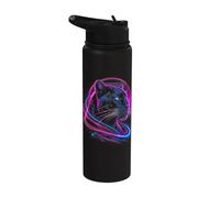 Diseño artístico de Cyber Panther Synthwave Stainless Steel Insulated Water Bottle