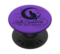 Diseño artístico de Hello Darkness, My Old Friend, Luna Creciente y Gato PopSockets PopGrip Adhesivo