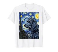 Diseño artístico de Noche Estrellada de Perro caniche Negro Camiseta gráfica económica, Hombre, Blanco, L