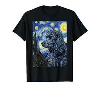 Diseño artístico de Noche Estrellada de Perro caniche Negro Camiseta gráfica económica, Hombre, Negro, S