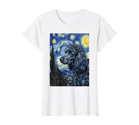 Diseño artístico de Noche Estrellada de Perro caniche Negro Camiseta gráfica económica, Mujer, Blanco, S