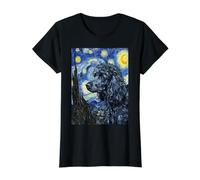 Diseño artístico de Noche Estrellada de Perro caniche Negro Camiseta gráfica económica, Mujer, Negro, M