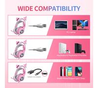 Diseño atractivo y encantador para chicas jóvenes. Auriculares para juegos con sonido envolvente virtual, conectividad Bluetooth inalámbrica y