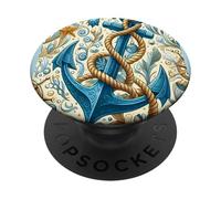 Diseño Azul de Sea Sailors On The Ocean, Ancla de Barco y Barco PopSockets PopGrip Adhesivo