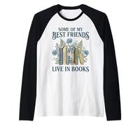 Diseño Botánico Vintage Amantes de los Libros Amigos Camiseta Manga Raglan