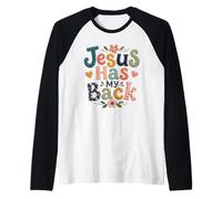 Diseño Cosido Jesus Has My Back Christian Faith Camiseta Manga Raglan