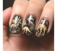 Diseño creativo de uñas de dinosaurio retro para mujeres que aman el arte de las uñas para expresar individualidad en cualquier celebración o actividad al aire libre