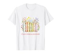 Diseño de Abanico de Libros de Estilo Vintage de Flores y Libros Camiseta gráfica económica, Hombre, Blanco, S