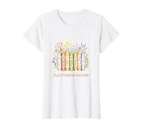Diseño de Abanico de Libros de Estilo Vintage de Flores y Libros Camiseta gráfica económica, Mujer, Blanco, S