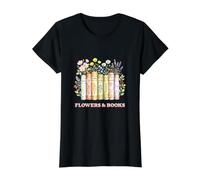 Diseño de Abanico de Libros de Estilo Vintage de Flores y Libros Camiseta gráfica económica, Mujer, Negro, M