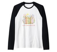 Diseño de Abanico de Libros de Estilo Vintage de Flores y Libros Camiseta Manga Raglan
