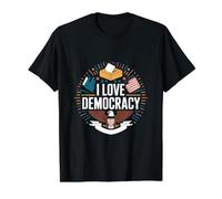 Diseño de águila con Texto en inglés I Love Democracy Camiseta gráfica económica, Hombre, Negro, L