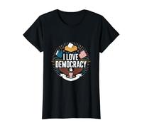 Diseño de águila con Texto en inglés I Love Democracy Camiseta gráfica económica, Mujer, Negro, L