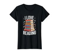 Diseño de Amante de los Libros I Love Reading Camiseta gráfica económica, Mujer, Negro, XS