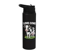 Diseño de animales de granja con texto en inglés "I Love Cows" Stainless Steel Insulated Water Bottle