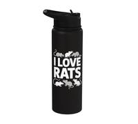 Diseño de animales de roedor con texto en inglés "I Love Rats" Stainless Steel Insulated Water Bottle
