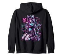 Diseño de Anime Cyber Goth Girl Skeleton Glitch al Estilo Y2K Sudadera con Capucha