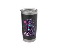 Diseño de anime Cyber Goth Girl Skeleton Glitch al estilo Y2K Vaso térmico de acero inoxidable de doble pared